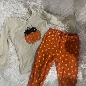 Pumpkin Top and Polka Dot Pants Set